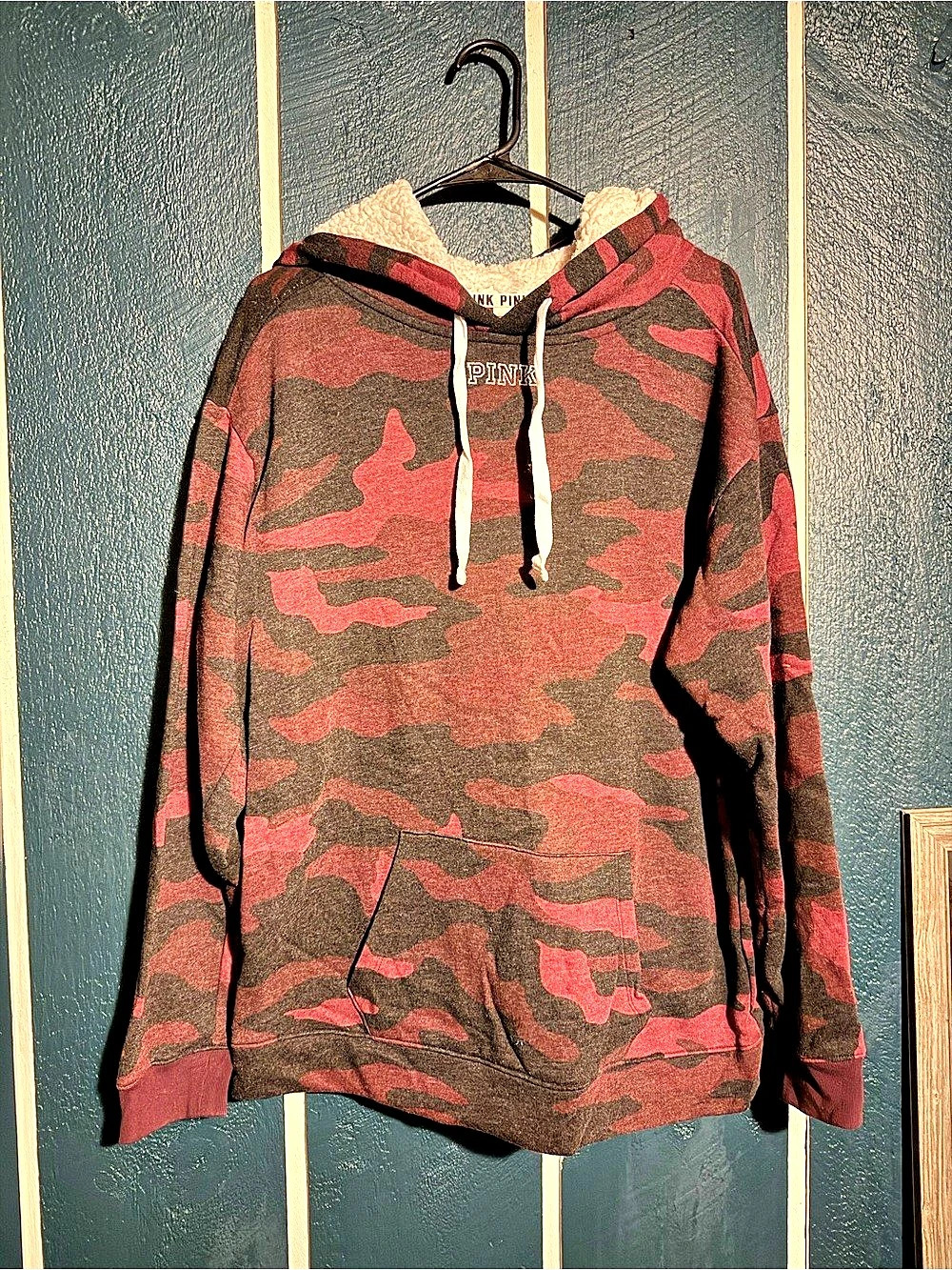 PINK Camo Hoodie in Red & Black Like New